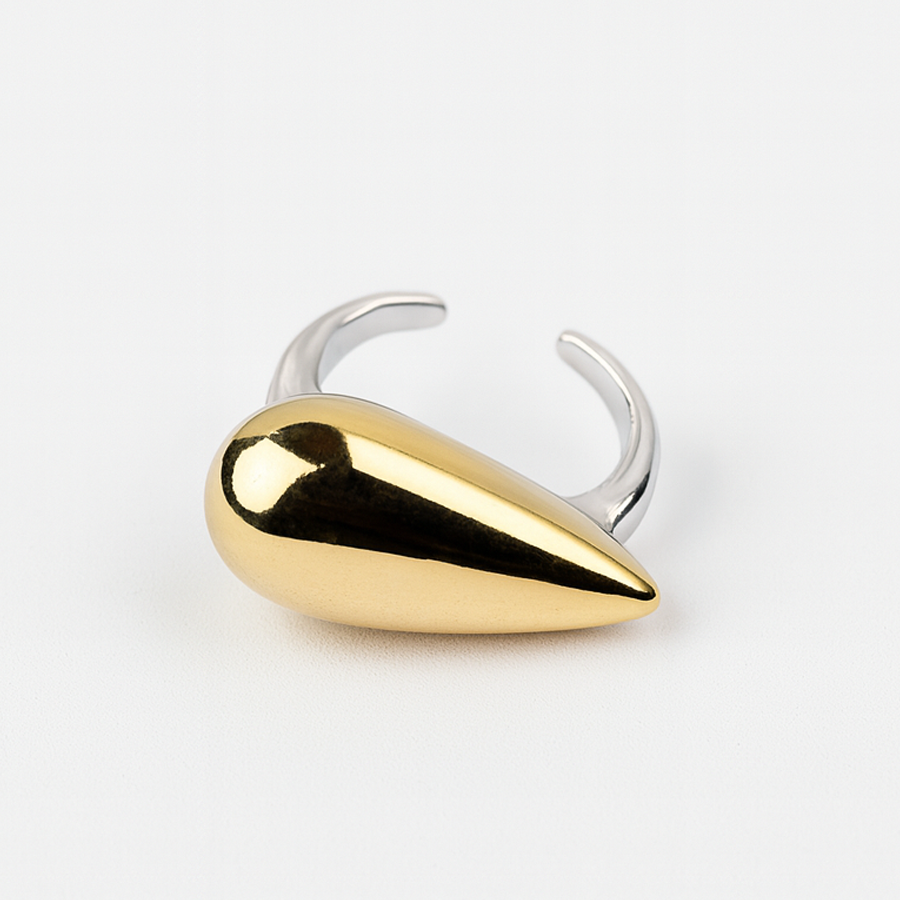 Gold & Silver-Tone Teardrop Adjustable Ring | Aanura