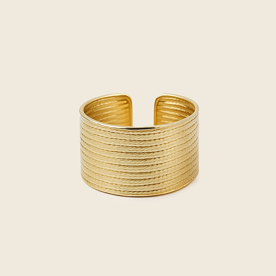 Wide Textured Gold Cuff Ring | Aanura