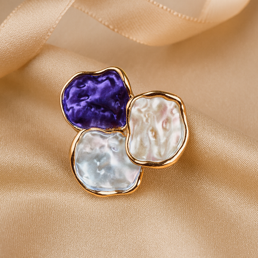 Aanura Multicolor Petal Ring with Red, Green & Pearl Finish