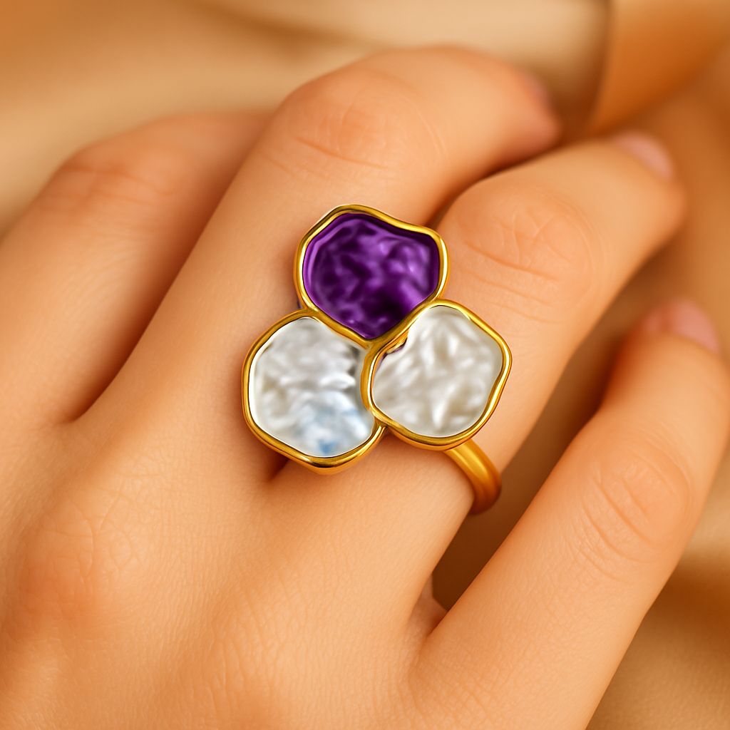 Aanura Multicolor Petal Ring with Red, Green & Pearl Finish