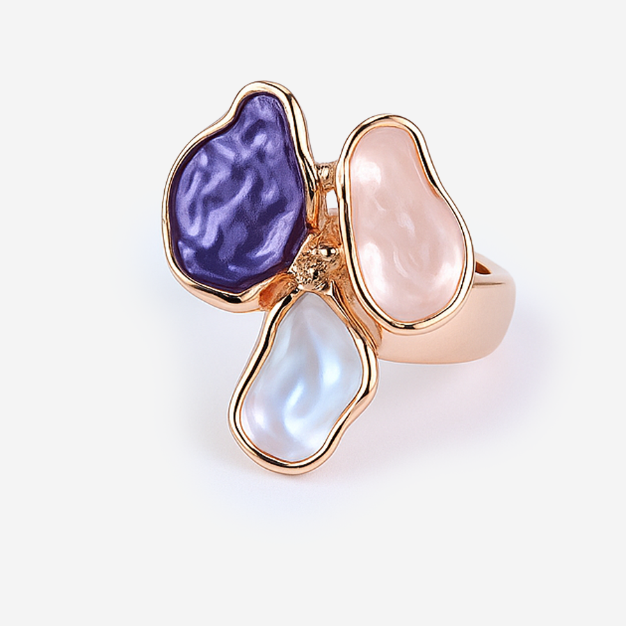 Aanura Multicolor Petal Ring with Red, Green & Pearl Finish