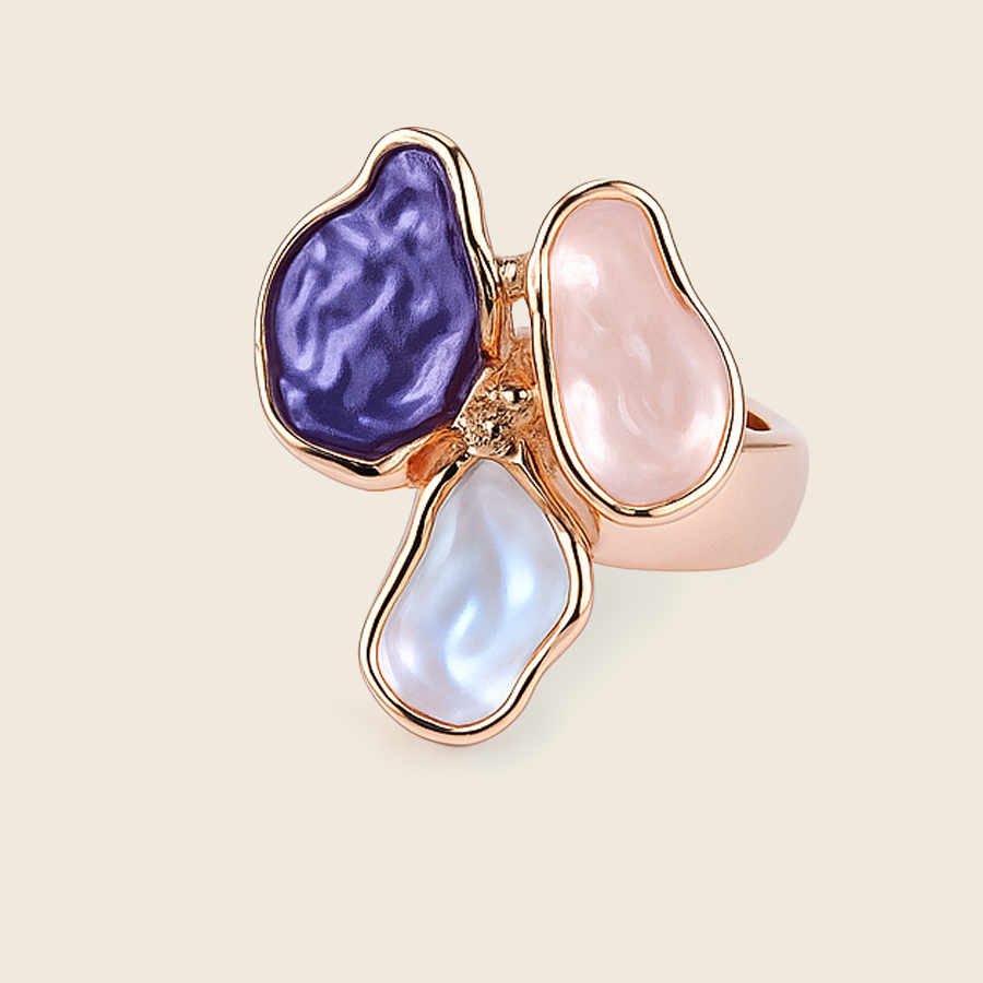 Aanura Multicolor Petal Ring with Red, Green & Pearl Finish