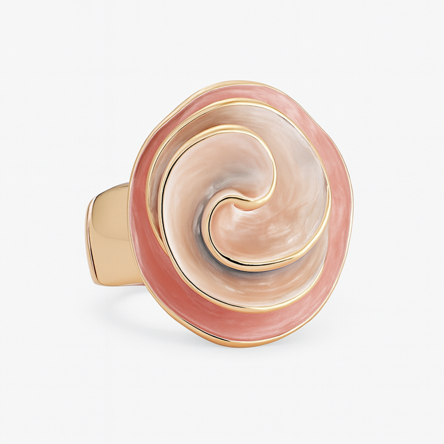 Aanura Pink & Pearl Swirl Statement Ring – Stainless Steel, Gold Plated