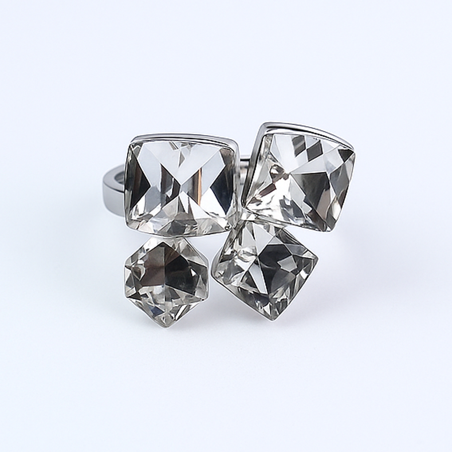Aanura Crystal Cluster Statement Ring – Stainless Steel, Silver Plated