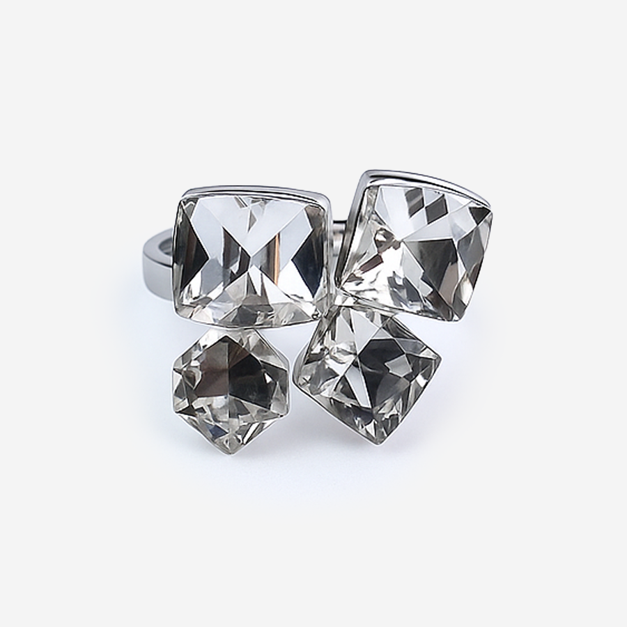 Aanura Crystal Cluster Statement Ring – Stainless Steel, Silver Plated