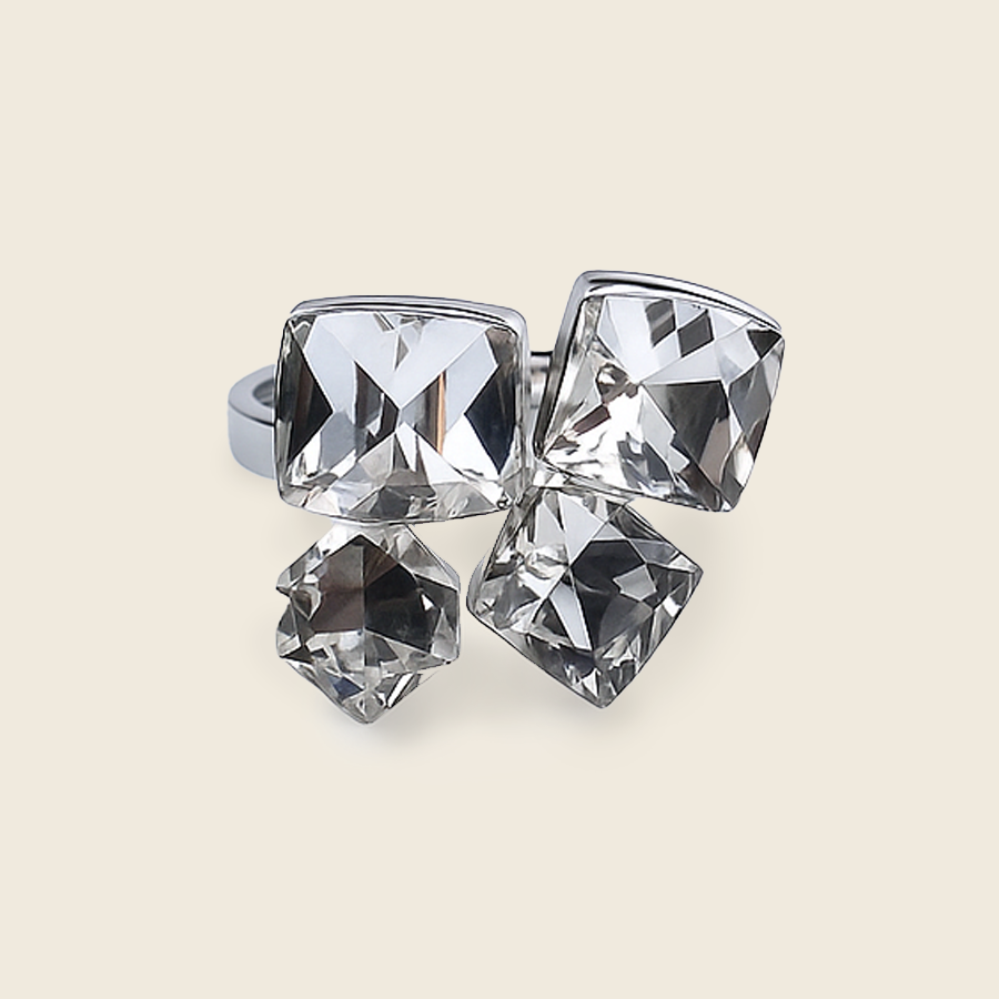 Aanura Crystal Cluster Statement Ring – Stainless Steel, Silver Plated