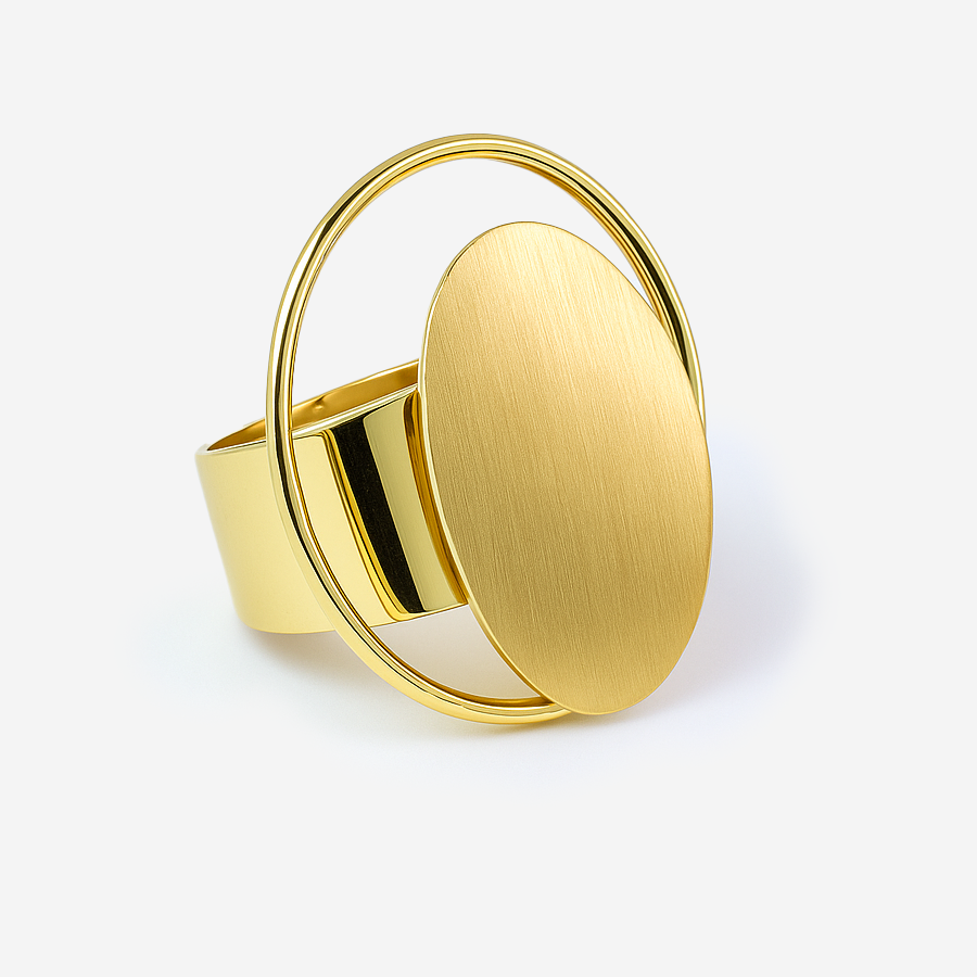Aanura Bold Oval Circle Ring – Gold Statement