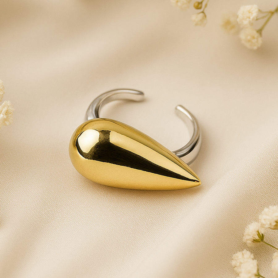 Gold & Silver-Tone Teardrop Adjustable Ring | Aanura