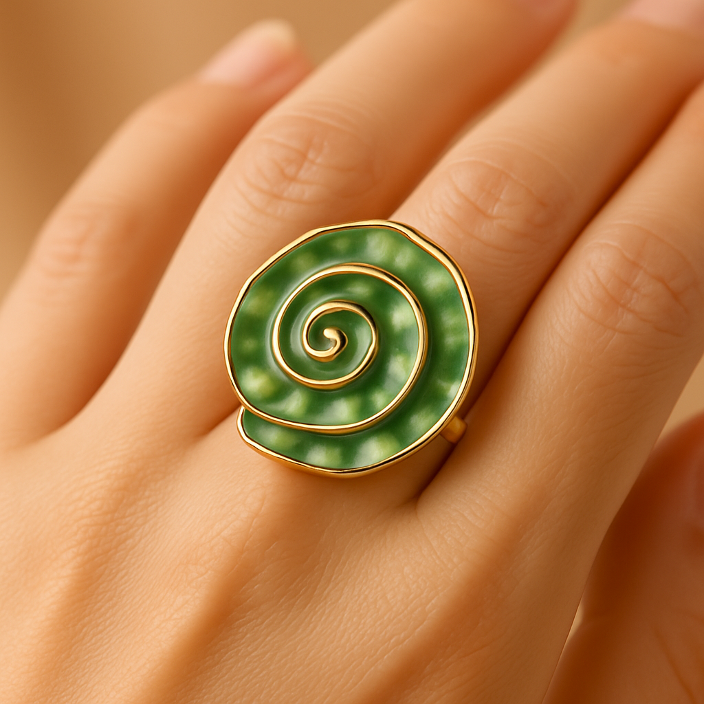 Aanura Green Spiral Statement Ring