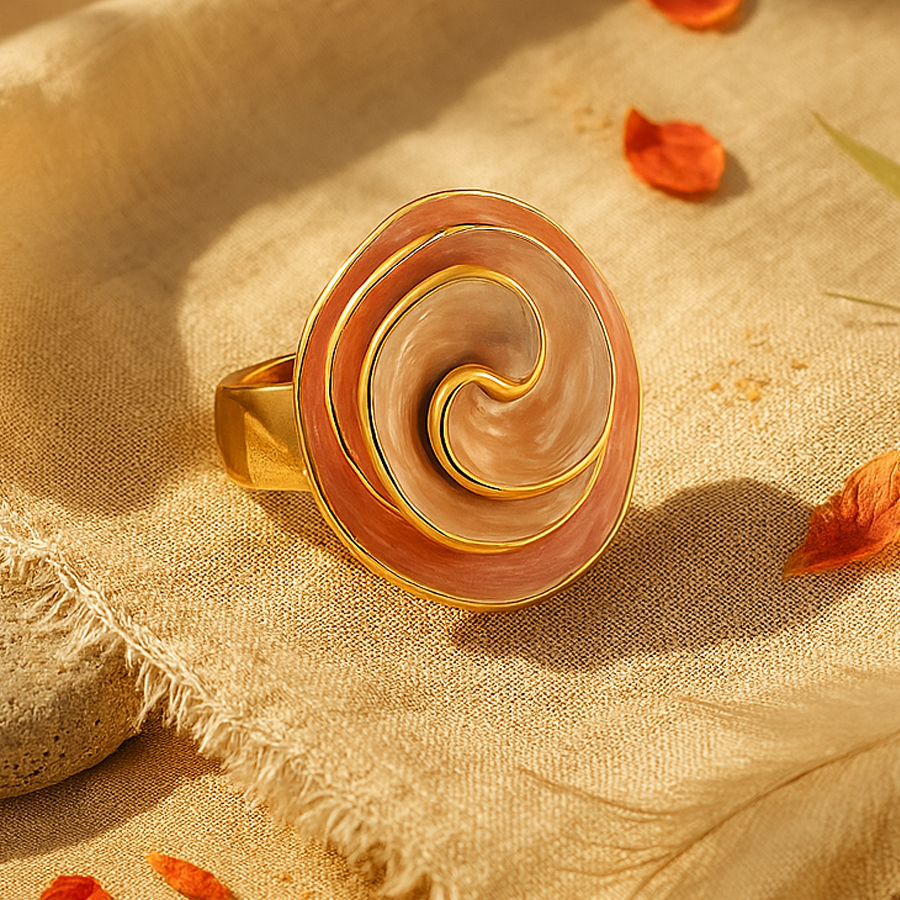 Aanura Pink & Pearl Swirl Statement Ring – Stainless Steel, Gold Plated