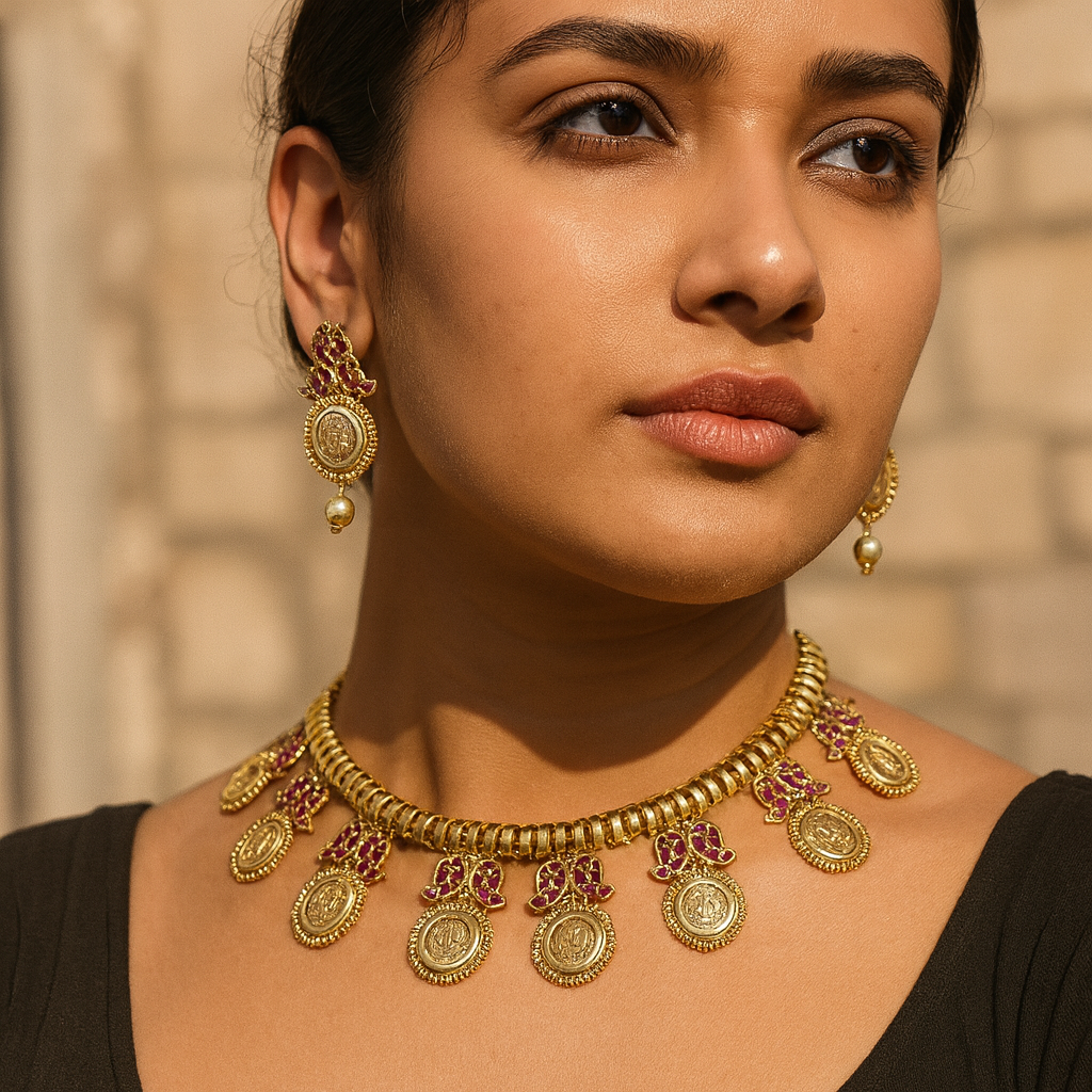 Aanura Temple Coin Choker Necklace
