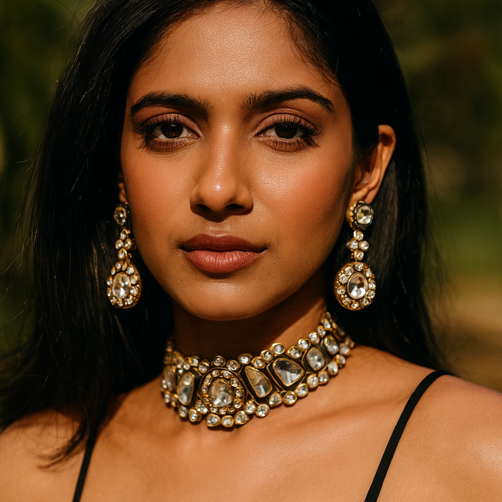 Aanura Kundan Choker Necklace Set with Matching Earrings
