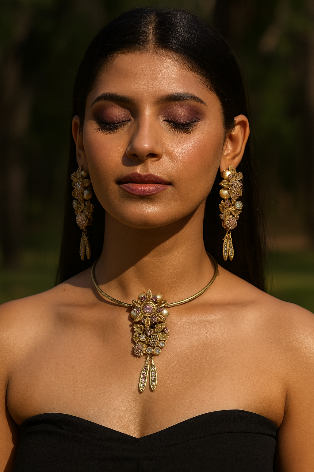 Aanura Antique Floral Pendant Necklace with Pearls