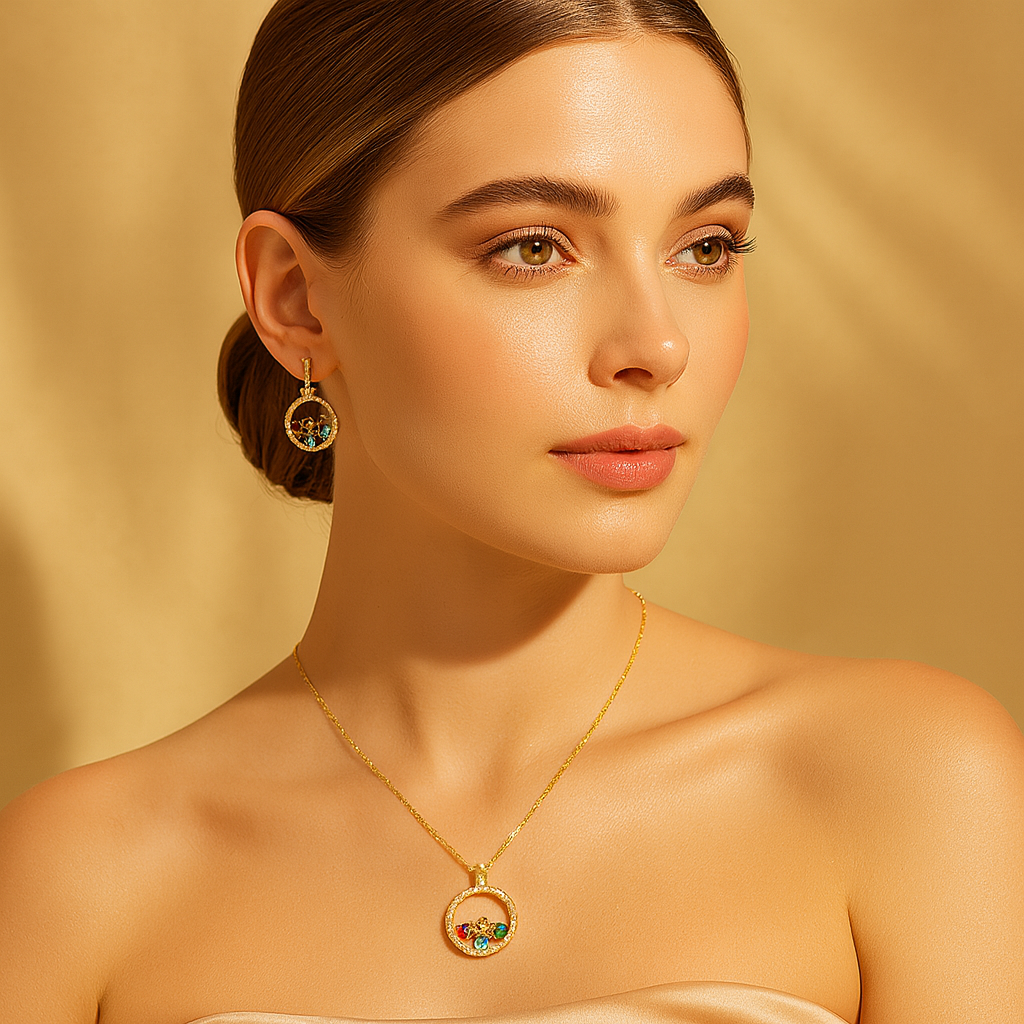 Aanura Multicolor Crystal Circle Necklace & Earrings