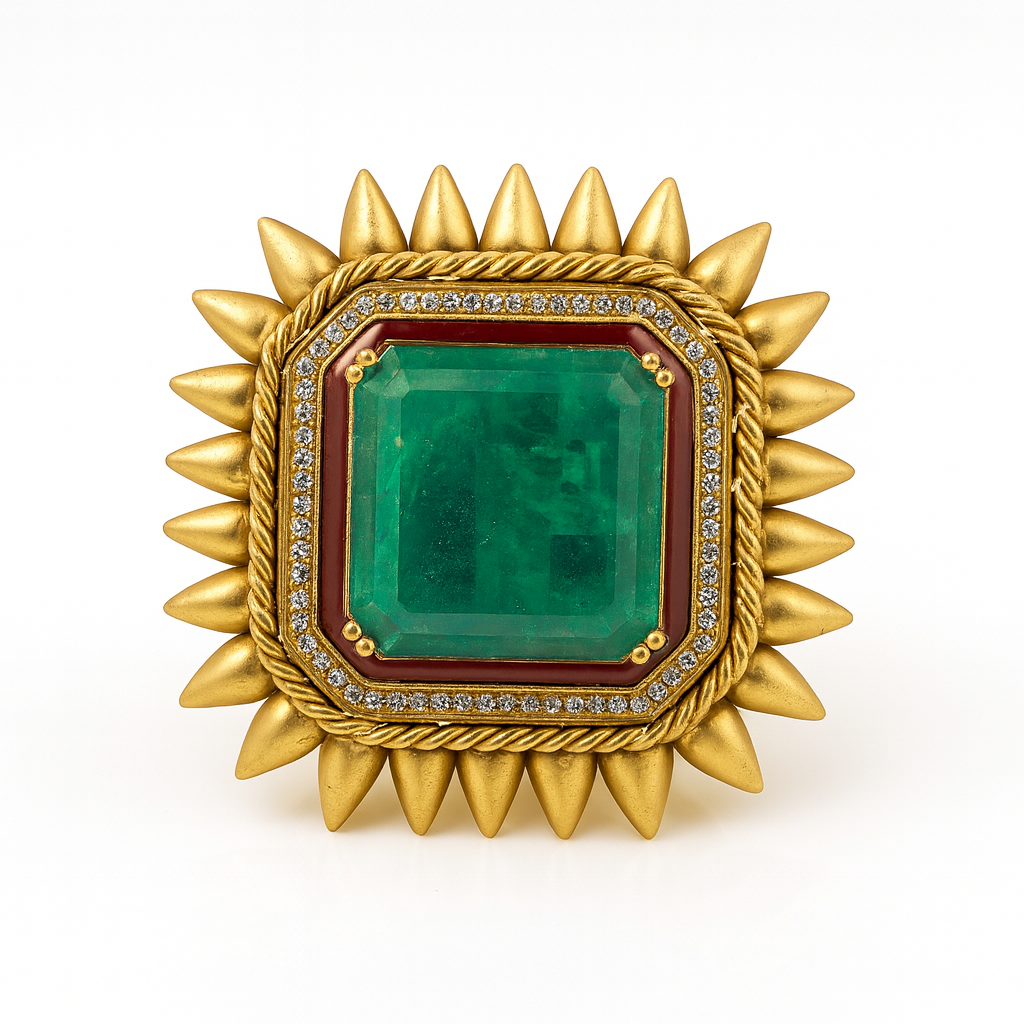 Aanura Gold-Plated Square Green Stone Statement Ring