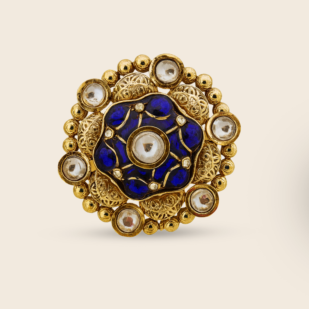 Aanura Gold-Plated Round Ruby & Green Floral Ring