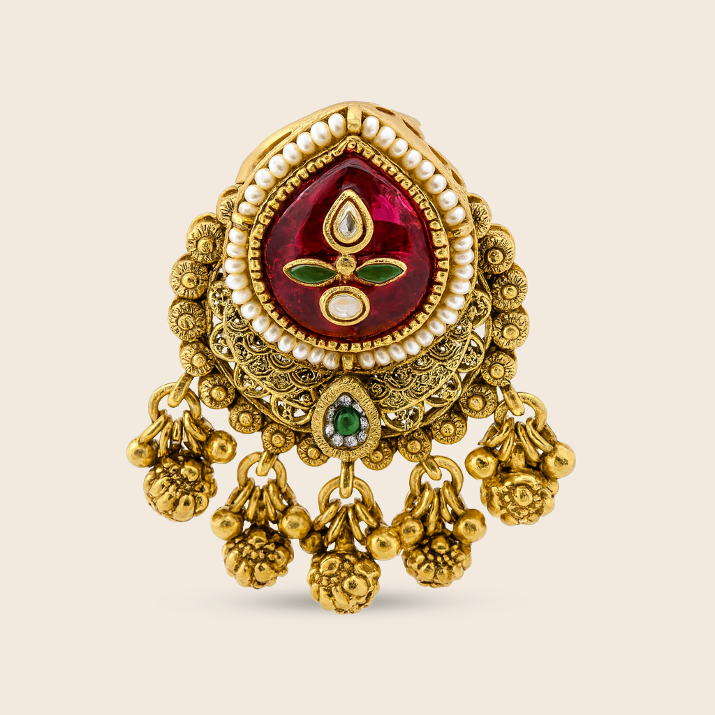 Aanura Gold-Plated Ruby Green Heritage Ring