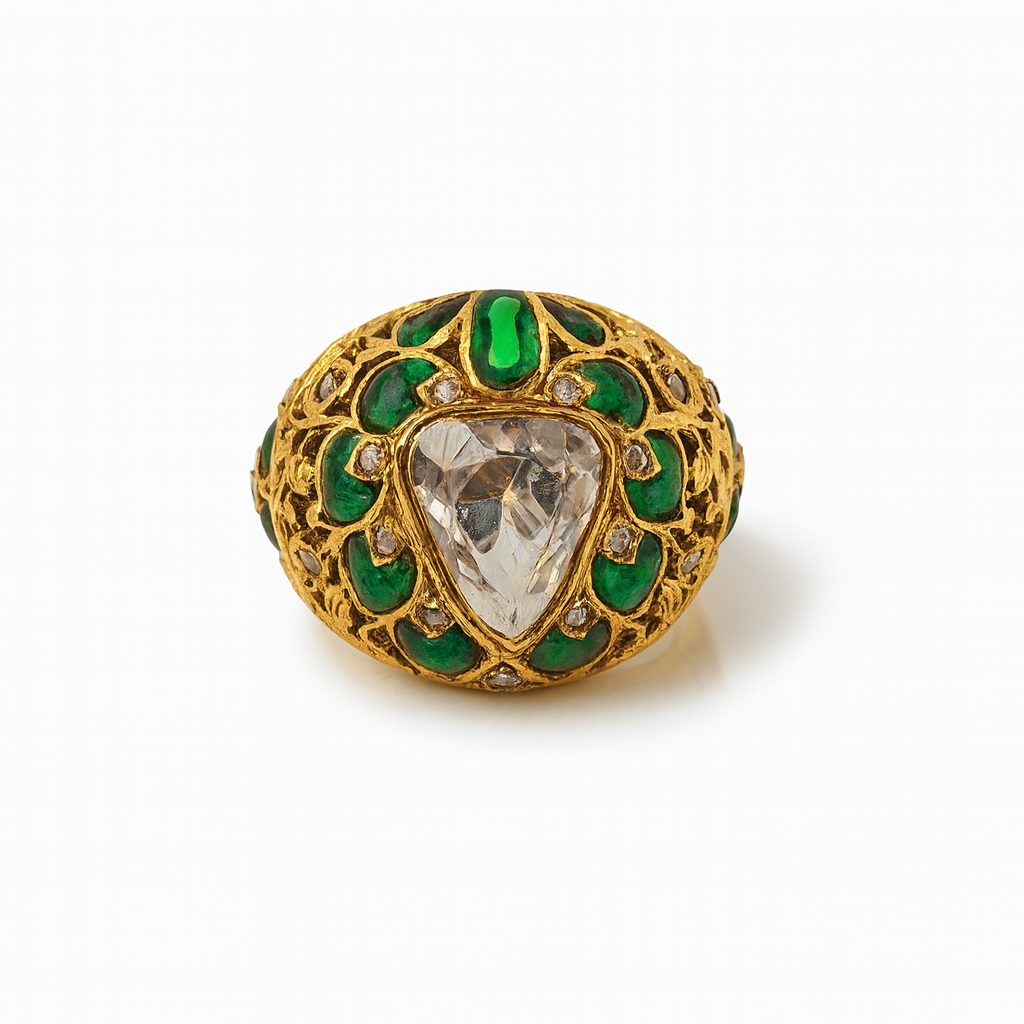 Aanura Gold-Plated Navratna Heritage Statement Ring