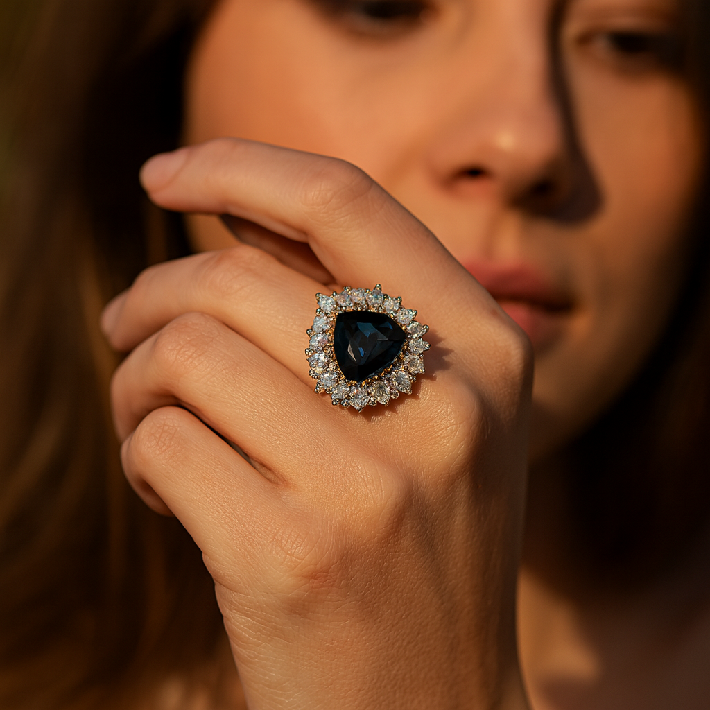 Aanura Silver Crystal Baguette Halo Cocktail Ring