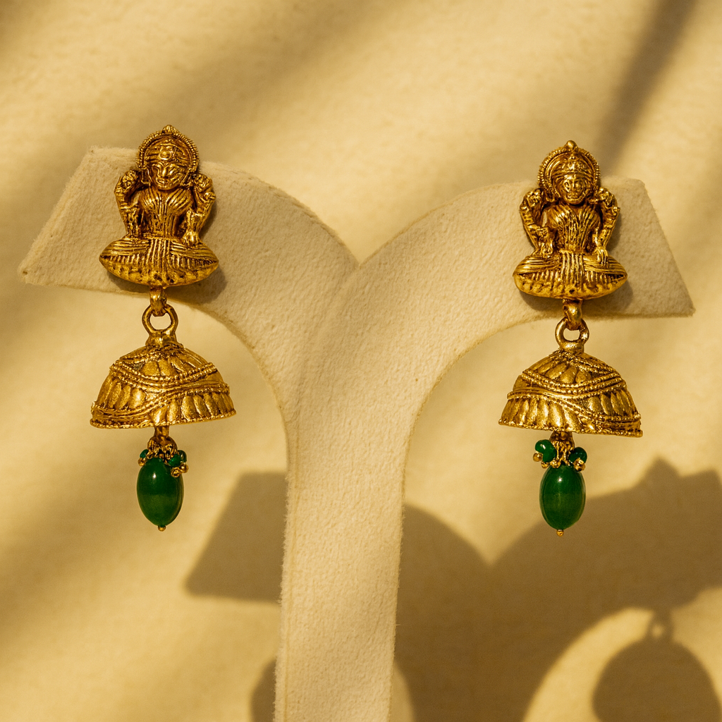Aanura Temple Earrings with Red Stone Drop
