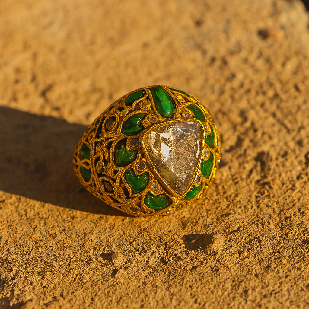 Aanura Gold-Plated Navratna Heritage Statement Ring