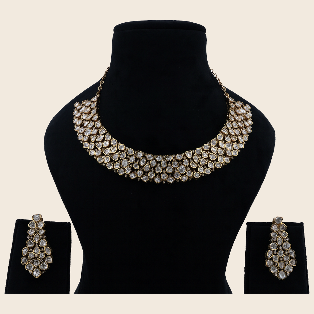 Aanura Grand Kundan Choker Necklace with Earrings