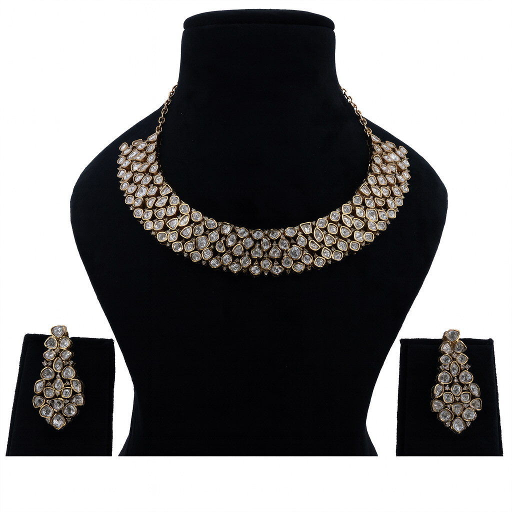 Aanura Grand Kundan Choker Necklace with Earrings