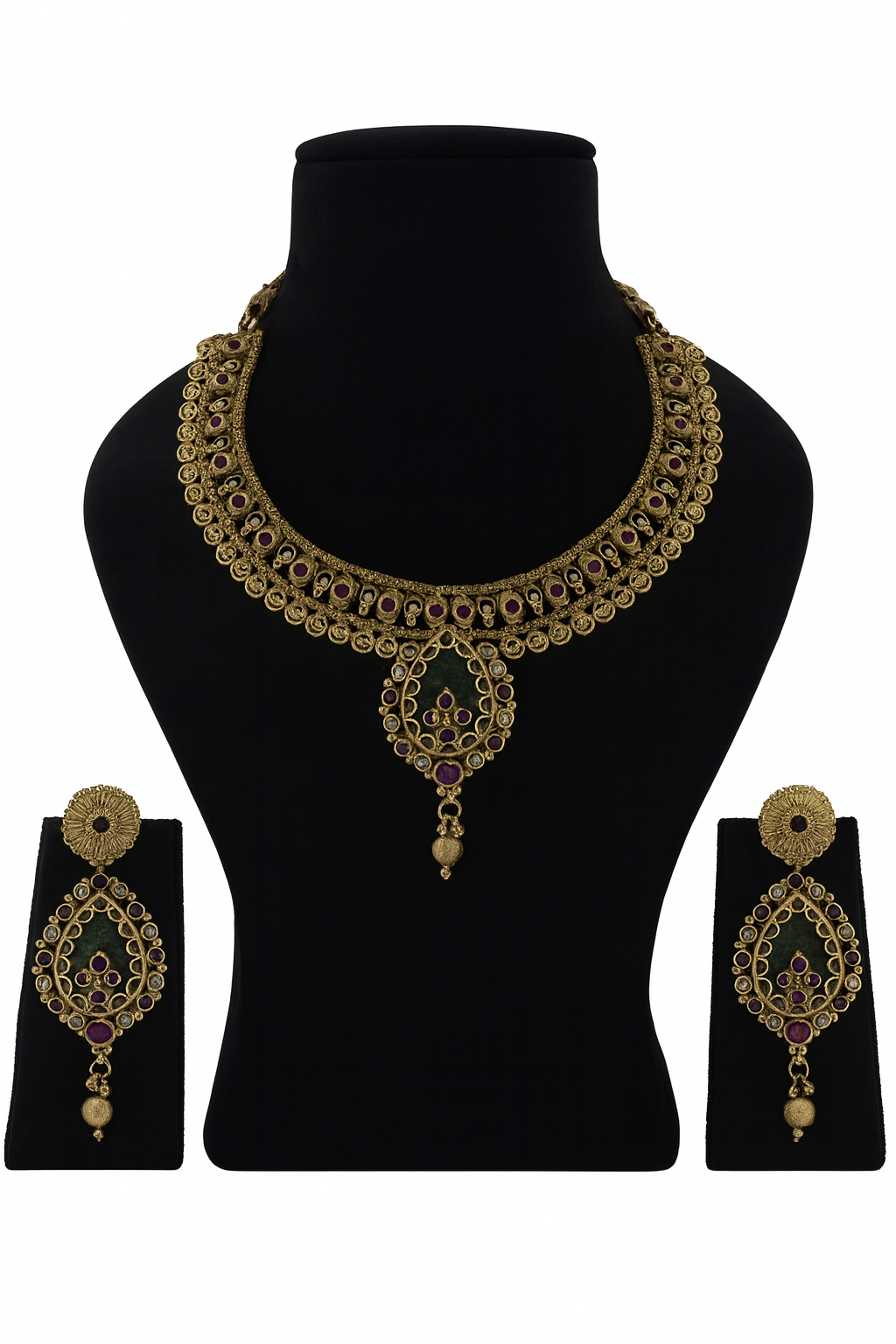 Aanura Antique Necklace with Ruby Teardrop Pendant