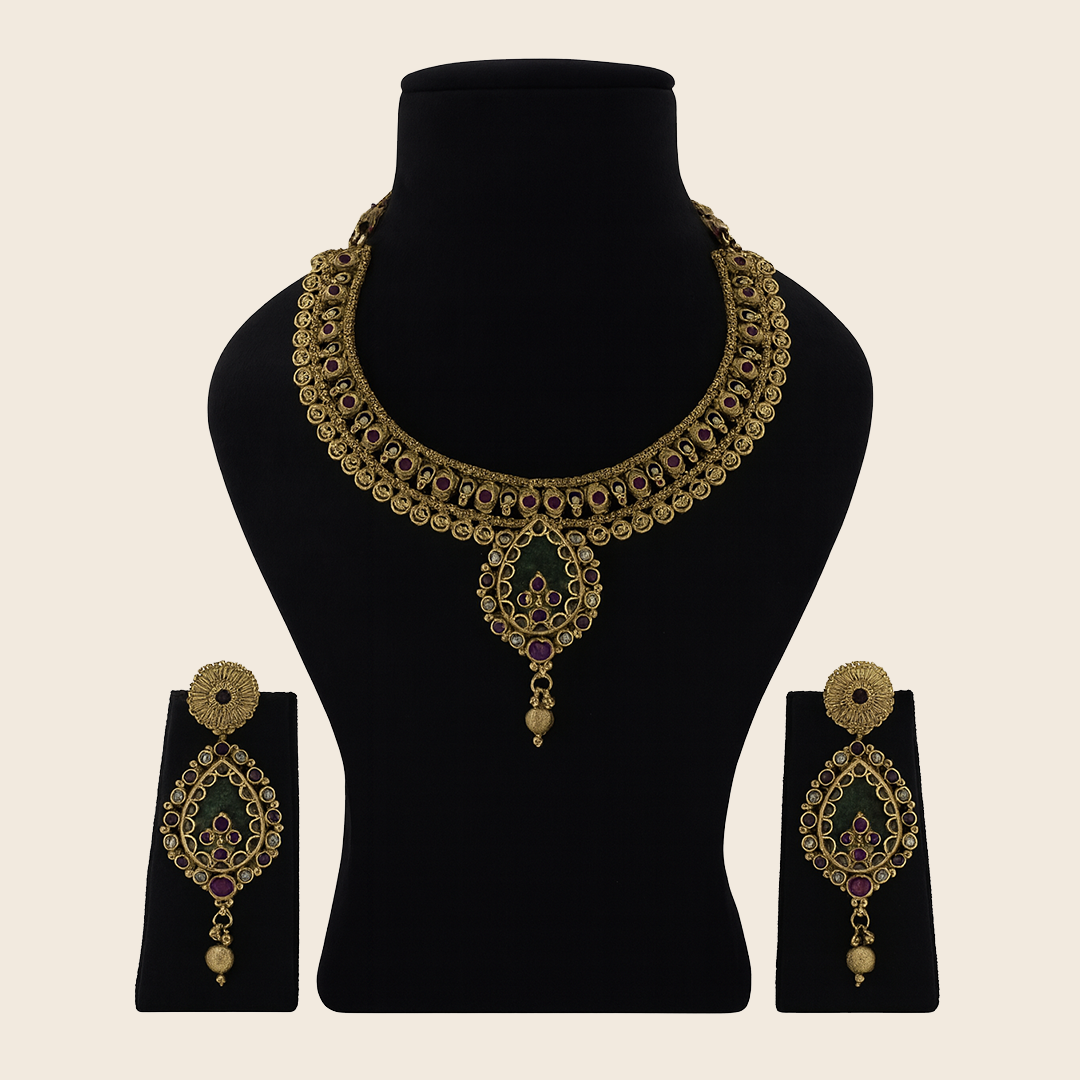 Aanura Antique Necklace with Ruby Teardrop Pendant