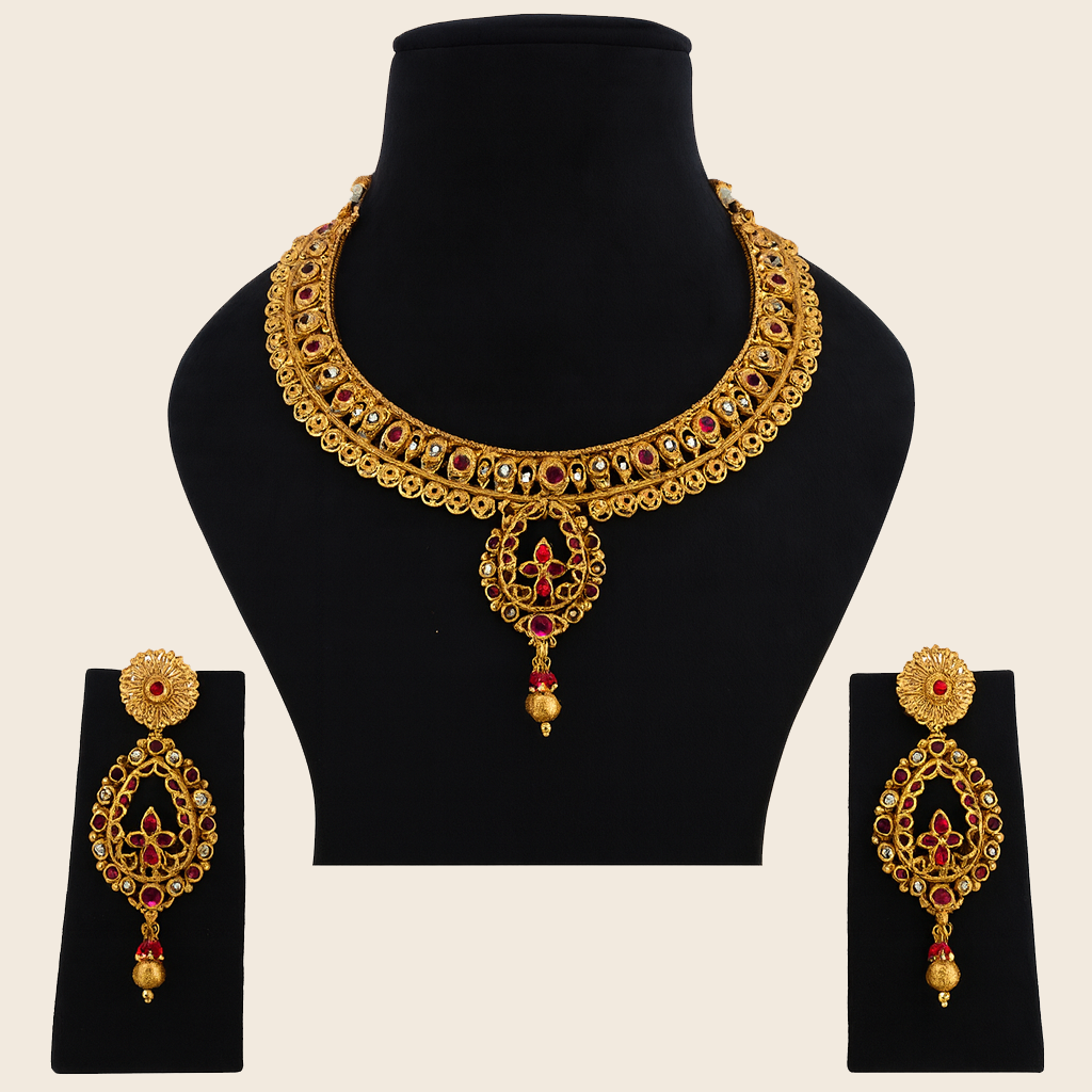 Aanura Antique Necklace with Ruby Teardrop Pendant