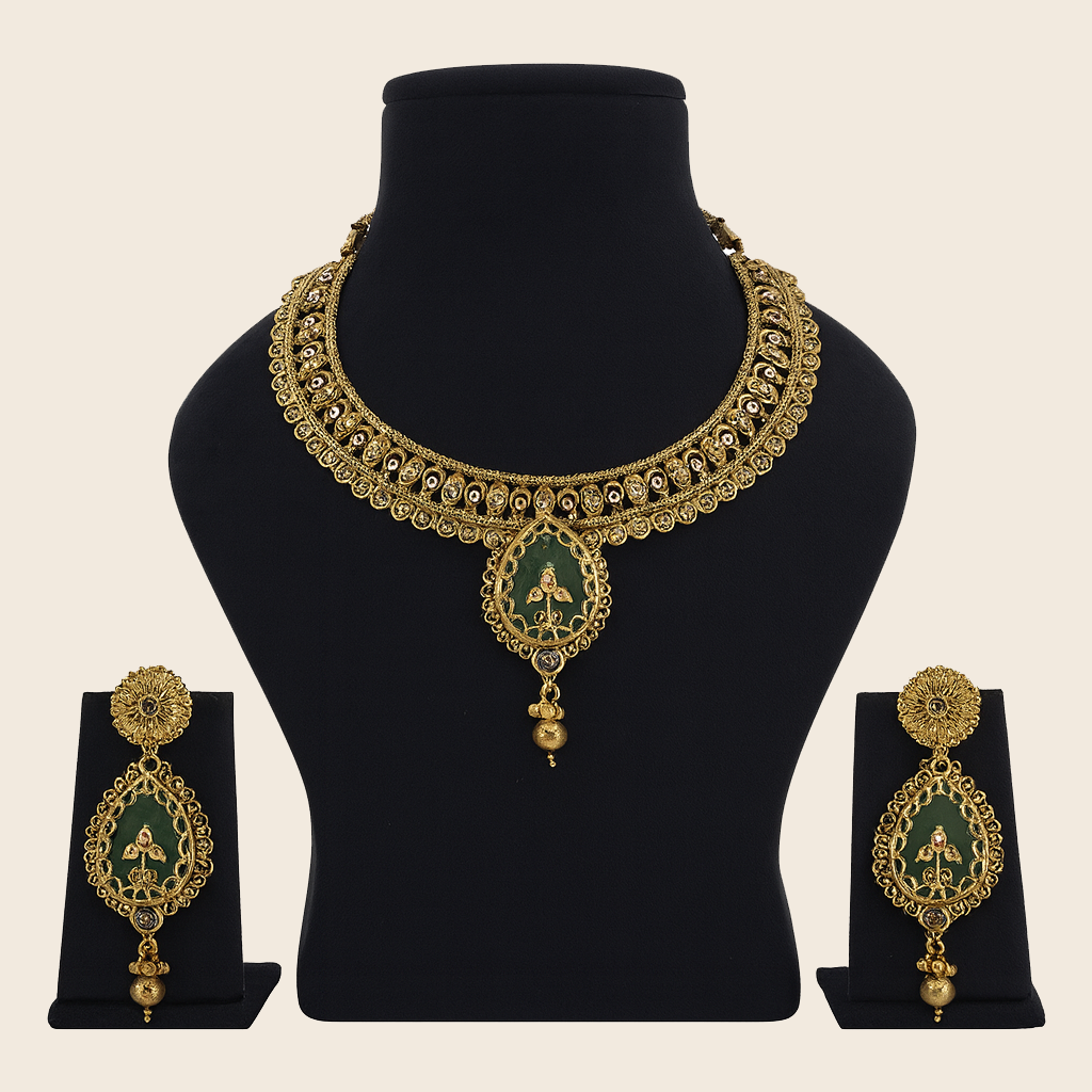 Aanura Antique Necklace with Ruby Teardrop Pendant