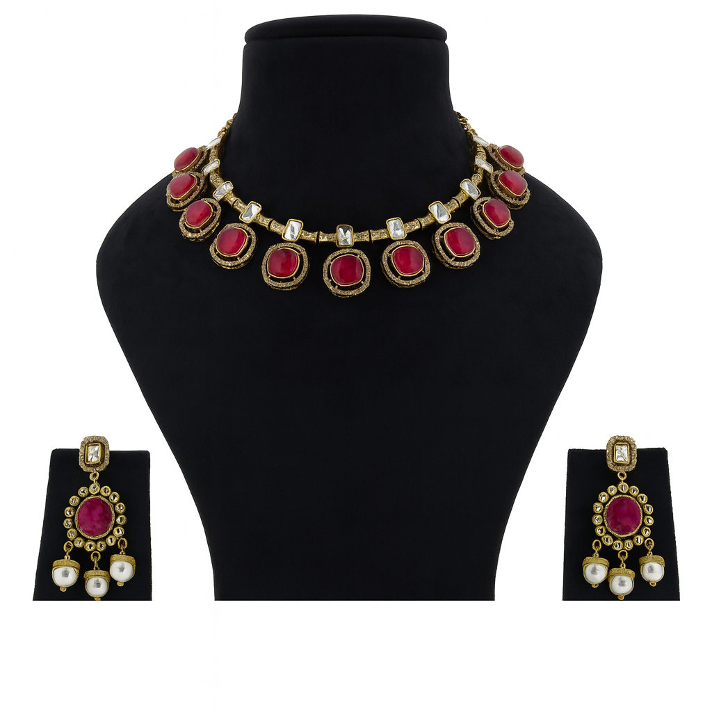 Aanura Ruby Choker Necklace with Kundan Accents