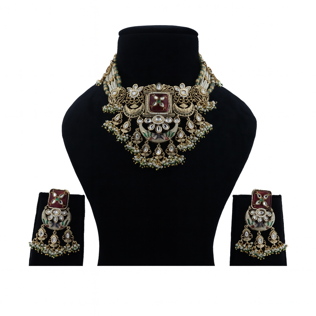 Aanura Rajasthani Meenakari Kundan Choker Necklace