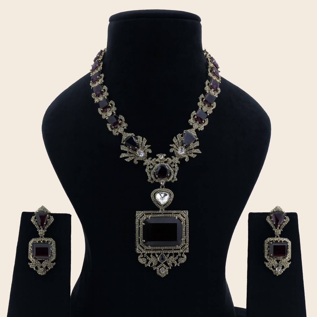 Aanura Grand Emerald Green Square Pendant Necklace Set