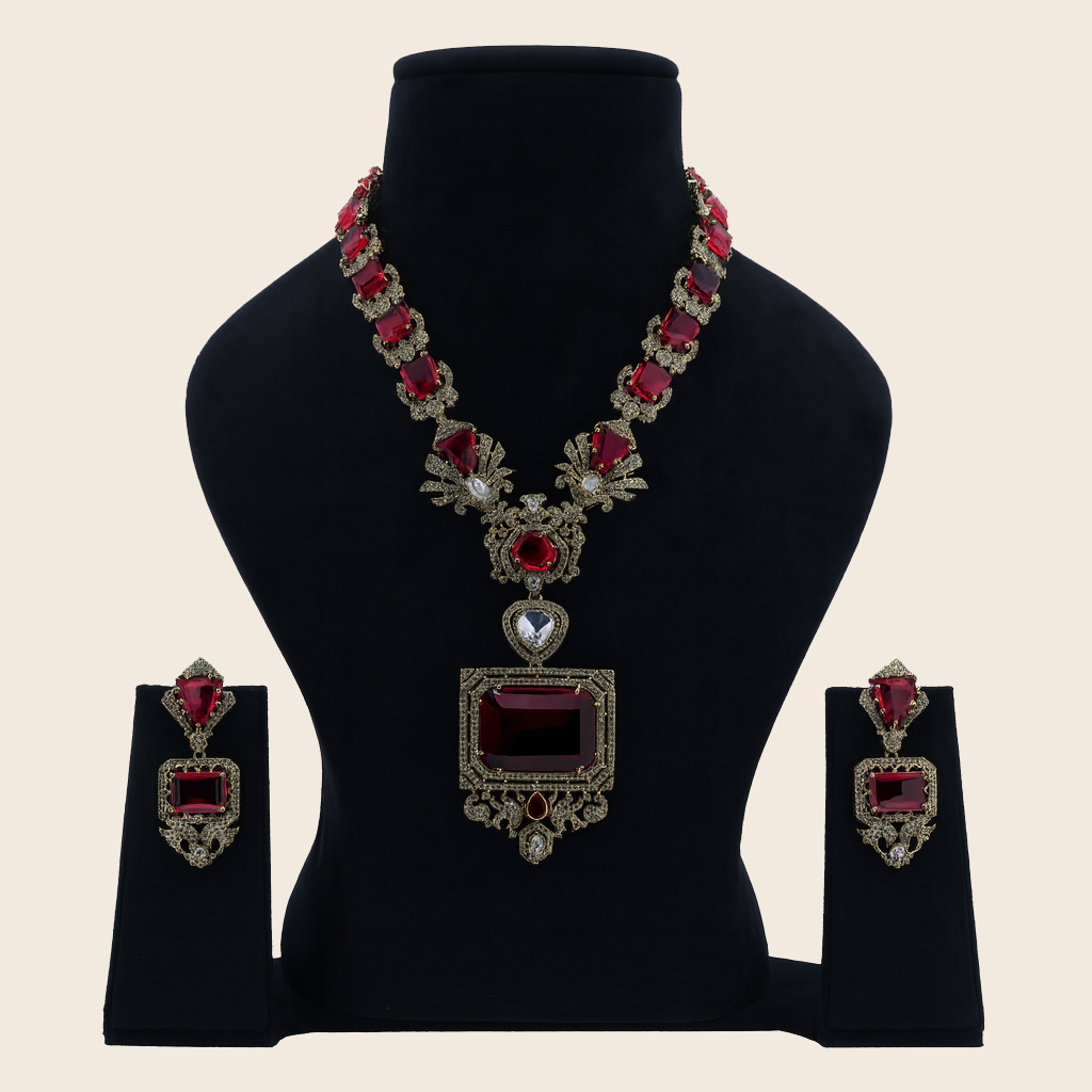 Aanura Grand Emerald Green Square Pendant Necklace Set