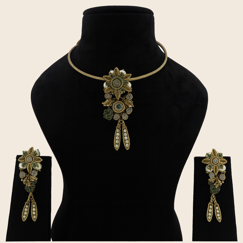 Aanura Antique Floral Pendant Necklace with Pearls