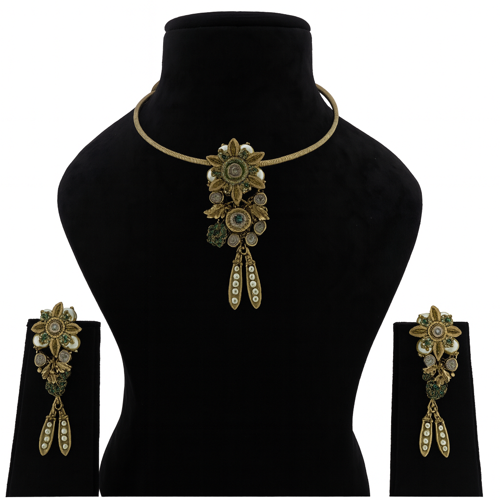 Aanura Antique Floral Pendant Necklace with Pearls