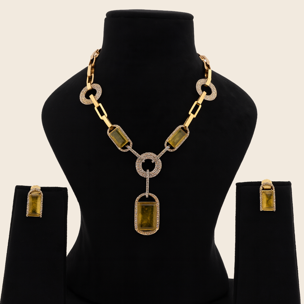 Aanura Yellow Stone Modern Necklace Set with Earrings