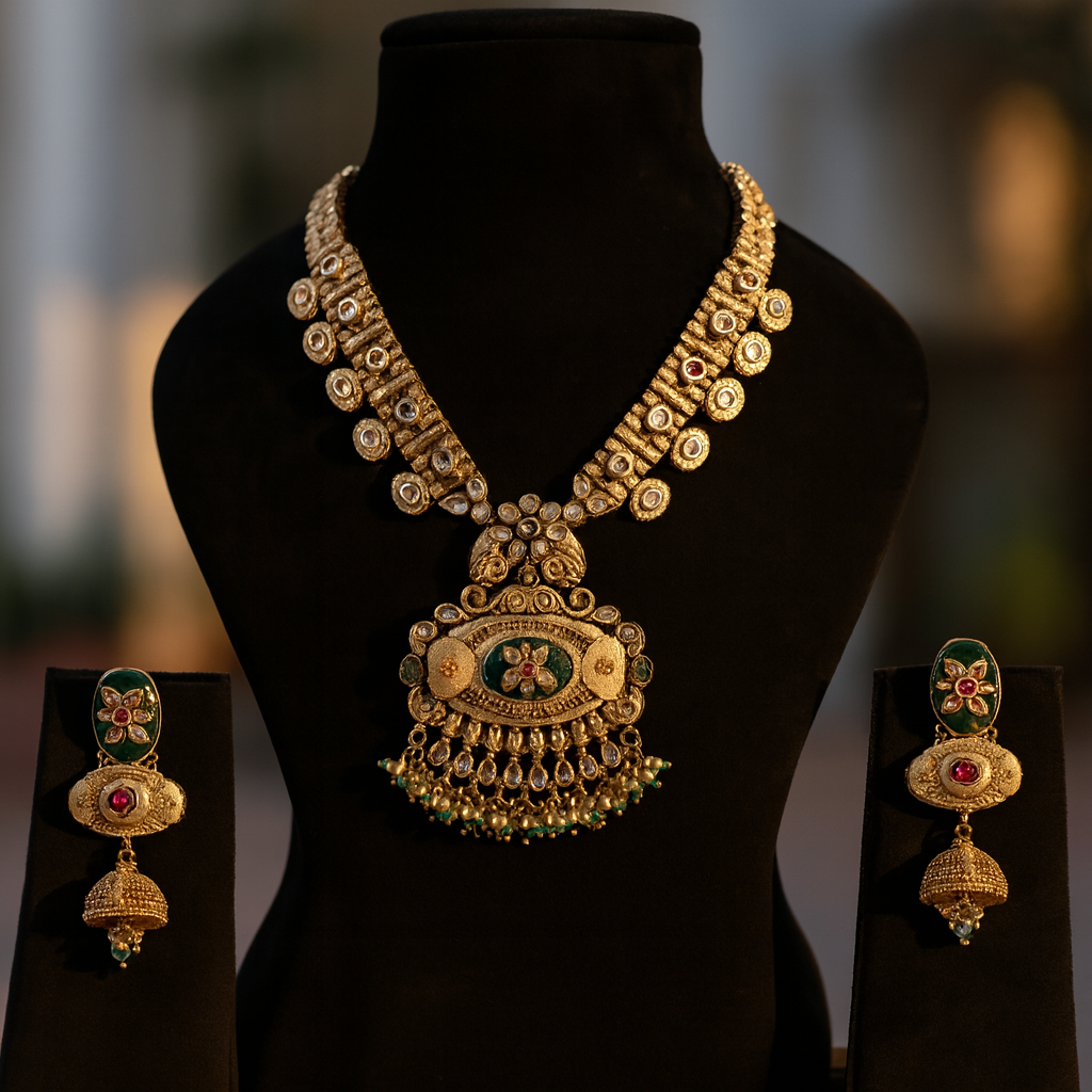 Aanura Antique Rani Haar with Kundan & Pearl Pendant