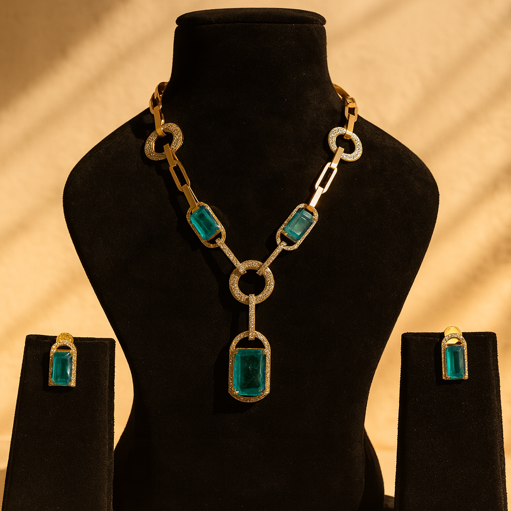 Aanura Yellow Stone Modern Necklace Set with Earrings