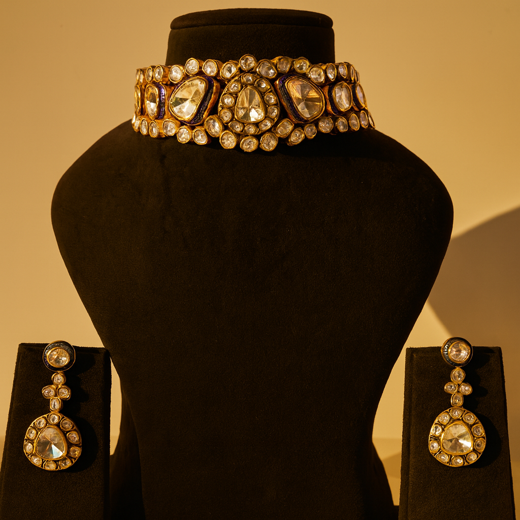 Aanura Kundan Choker Necklace Set with Matching Earrings