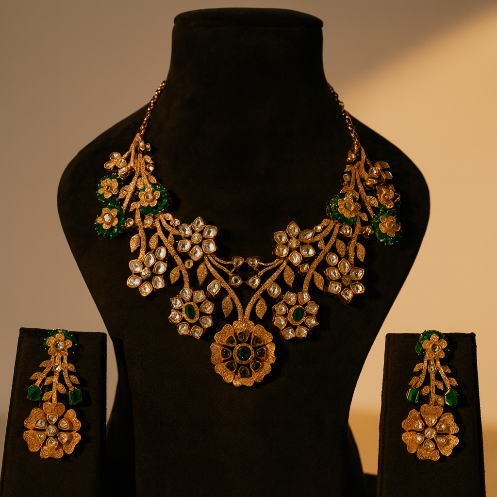 Aanura Floral Kundan Bridal Necklace Set with Earrings
