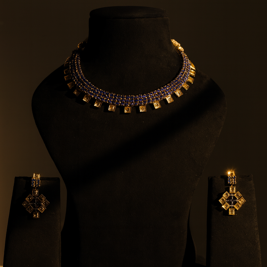 Aanura Green Beaded Choker Necklace Set with Earrings