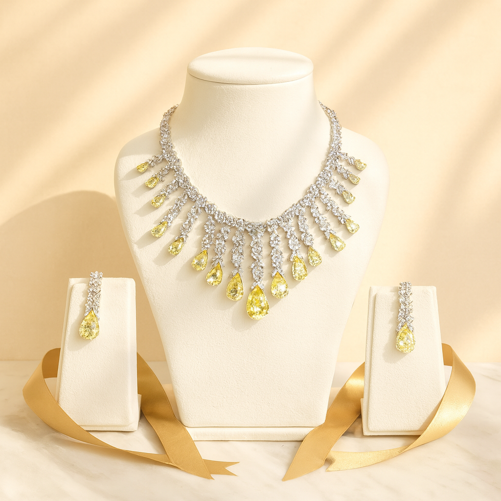 Aanura Yellow Teardrop Statement Necklace Set