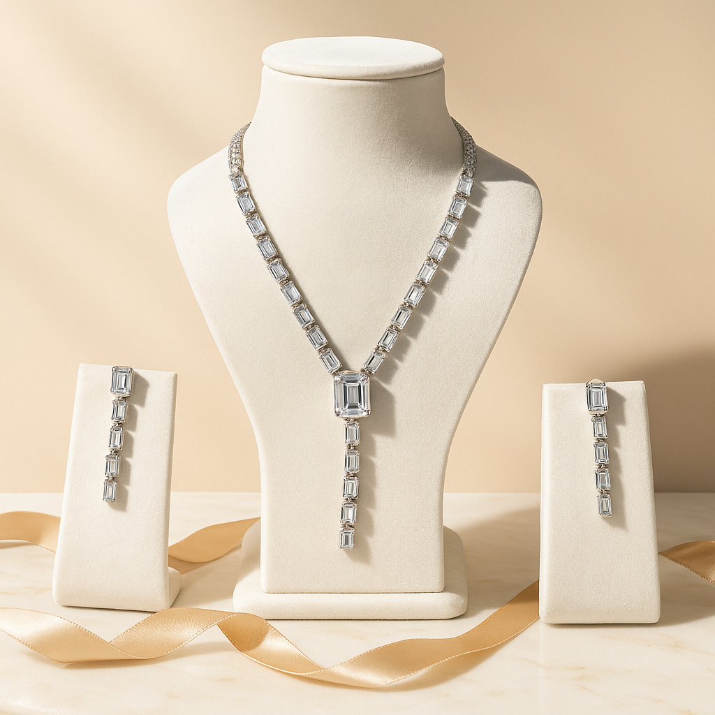 Aanura Clear Baguette Drop Necklace Set