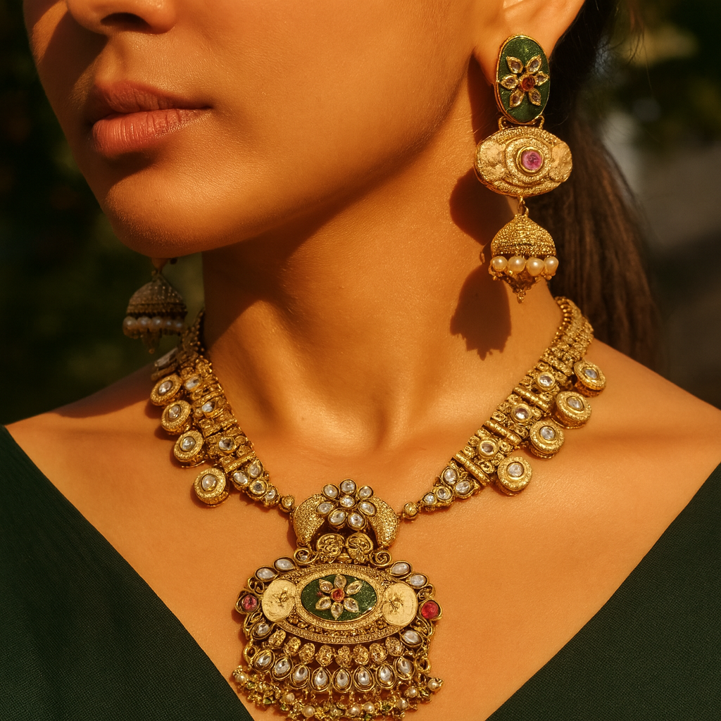 Aanura Antique Rani Haar with Kundan & Pearl Pendant