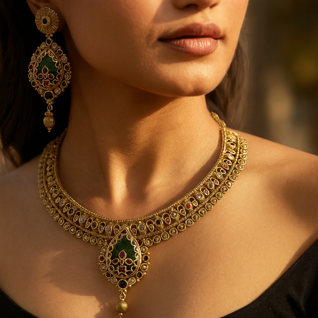 Aanura Antique Necklace with Ruby Teardrop Pendant