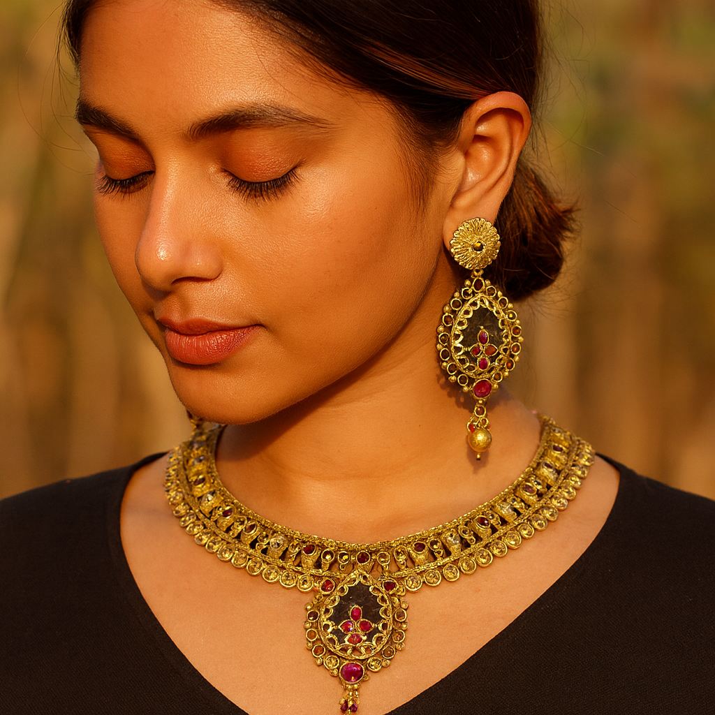 Aanura Antique Necklace with Ruby Teardrop Pendant