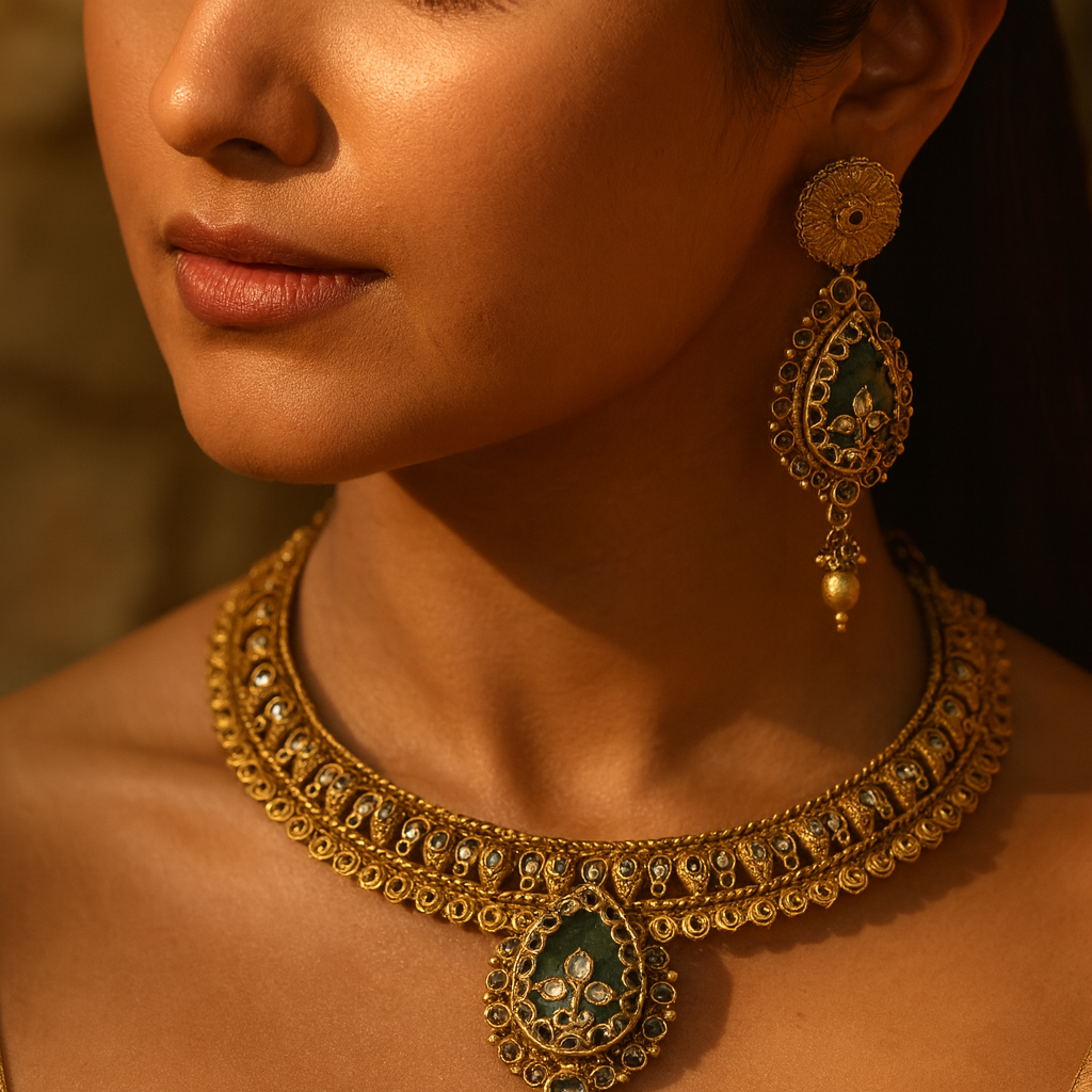 Aanura Antique Necklace with Ruby Teardrop Pendant