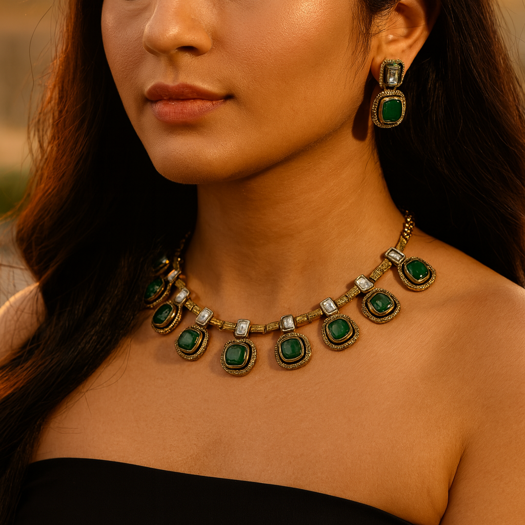 Aanura Ruby Choker Necklace with Kundan Accents